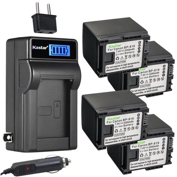 Kastar 4-Pack BP-819 Battery and LCD AC Charger Compatible with Canon VIXIA HF M31 HFM31, VIXIA HF M32 HFM32, VIXIA HF M36 HFM36, VIXIA HF M300 HFM300, VIXIA HF M301 HFM301, VIXIA HF M306 HFM306