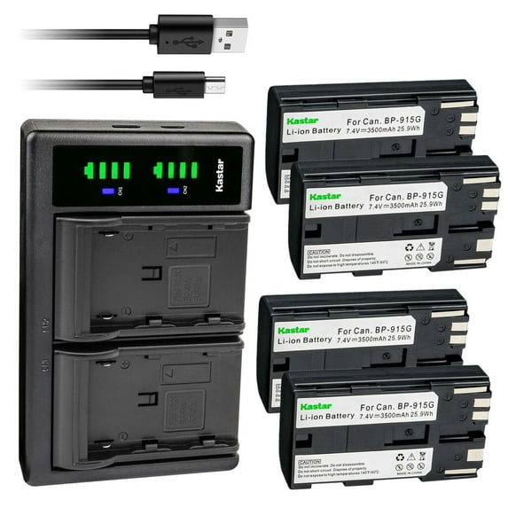 Kastar 4-Pack BP-915G Battery and LTD2 USB Charger Compatible with Canon UC-V10 UC-V10Hi, UC-V20 UC-V30, UC-V100 UC-V200 UC-V300, UC-X1 UC-X1Hi, UC-X2 UC-X2Hi, UC-X30 UC-X30Hi, UC-X40 UC-X40Hi Camera