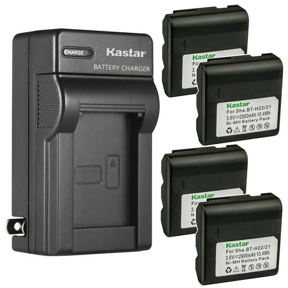Kastar 4-Pack Battery and AC Wall Charger Compatible with Sharp VL-E750U, VL-E760, VL-E760H, VL-E760U, VL-E765U, VL-E770H, VL-E77U, VL-E780, VL-E780H, VL-E780S, VL-E780U, VL-E785U, VL-E850, VL-E980