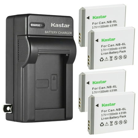 Kastar 4-Pack Battery and AC Wall Charger Replacement for Canon Digital IXUS 105, Digital IXUS 105 IS, PowerShot D10, PowerShot D20, PowerShot D30, PowerShot ELPH 500 HS, PowerShot S90, PowerShot S95