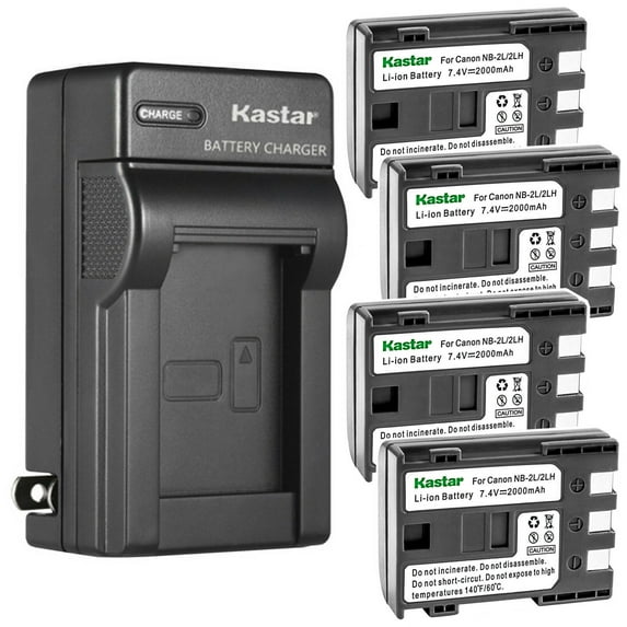 Kastar 4-Pack Battery and AC Wall Charger Replacement for Canon MD255, MD265, MV5, MV5i, MV5iMC, MV6iMC, MV790, MV790i, MV800, MV800i, MV830, MV830i, MV850i, MV880X, MV890, MV900, MV901, MV920, MV920i