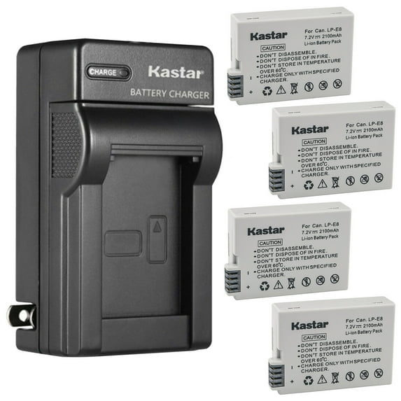 Kastar 4-Pack Battery and AC Wall Charger Replacement for Canon LP-E8 Battery, Canon LC-E8 LC-E8E Charger, Canon EOS 550D, EOS 600D, EOS 650D, EOS 700D, EOS Kiss X4, EOS Kiss X5, EOS Kiss X6 Cameras