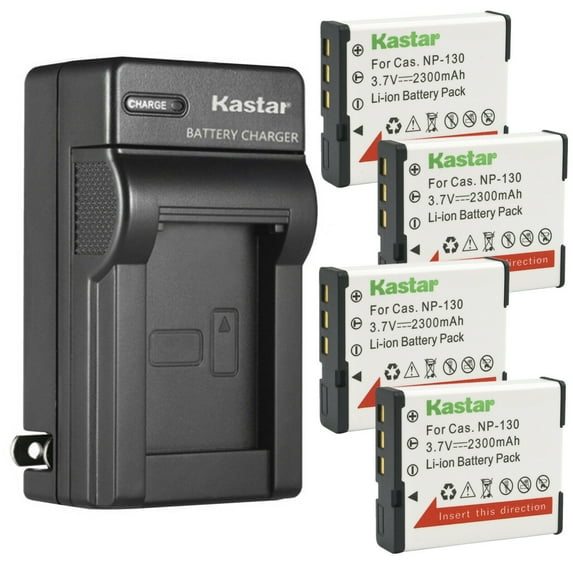 Kastar 4-Pack Battery and AC Wall Charger Replacement for Casio Exilim EX-ZR400BK EX-ZR400PK EX-ZR400WE, Exilim EX-ZR410, Exilim EX-ZR500, Exilim EX-ZR510, Exilim EX-ZR700 EX-ZR700BD EX-ZR700BK