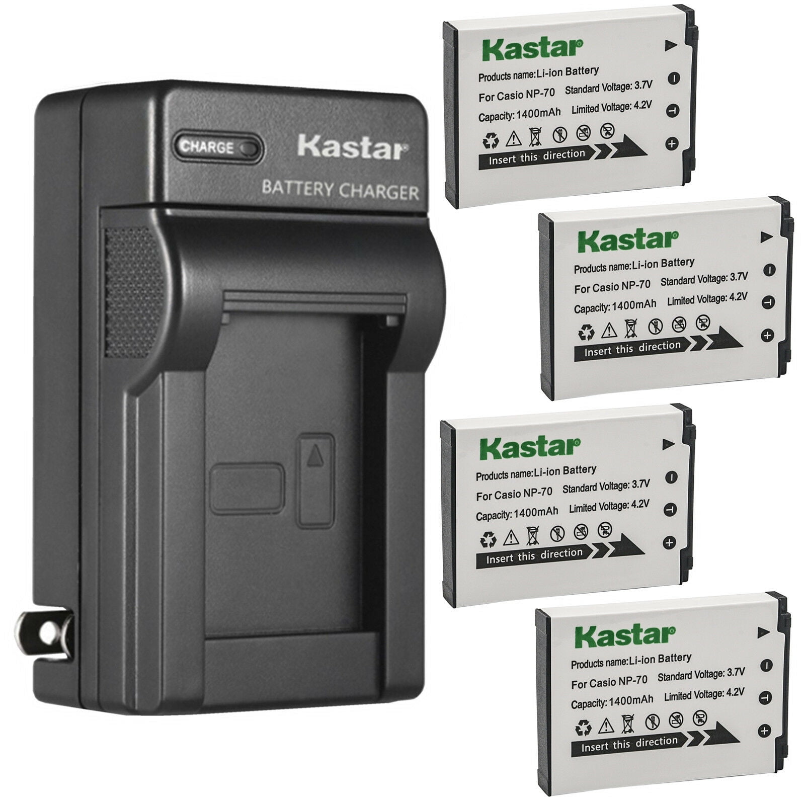 Kastar 4-Pack Battery and AC Wall Charger Replacement for Casio NP-70 ...