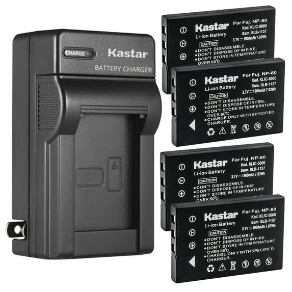 Kastar 4-Pack Battery and AC Wall Charger Replacement for DXG DXG-505V DXG-521 DXG-571V DXG-581V DXG-589V DVV-581 DVH-582 Camera, Listen Technologies LA-365