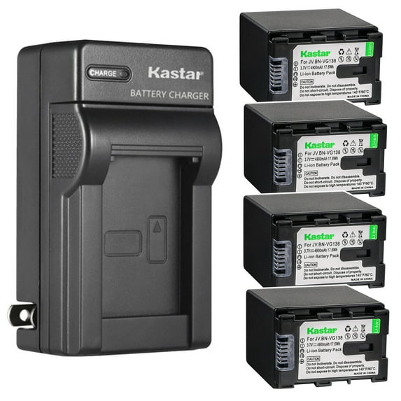 Kastar 4-Pack Battery and AC Wall Charger Replacement for JVC GZ-HM655 GZ-HM670 GZ-HM690 GZ-HM845 GZ-HM855 GZ-HM860 GZ-HM870 GZ-HM880 GZ-HM890 GZ-HM960 GZ-HM965 GZ-HM970 GZ-HM980 GZ-HM990 GZ-MG680