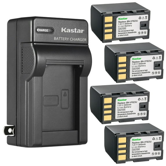 Kastar 4-Pack Battery and AC Wall Charger Replacement for JVC GZ-MG610S GZ-MG610SEU GZ-MG630 GZ-MG630A GZ-MG630AA GZ-MG630AC GZ-MG630AEK GZ-MG630AU GZ-MG630AUS GZ-MG630R GZ-MG630RAA GZ-MG630RAG
