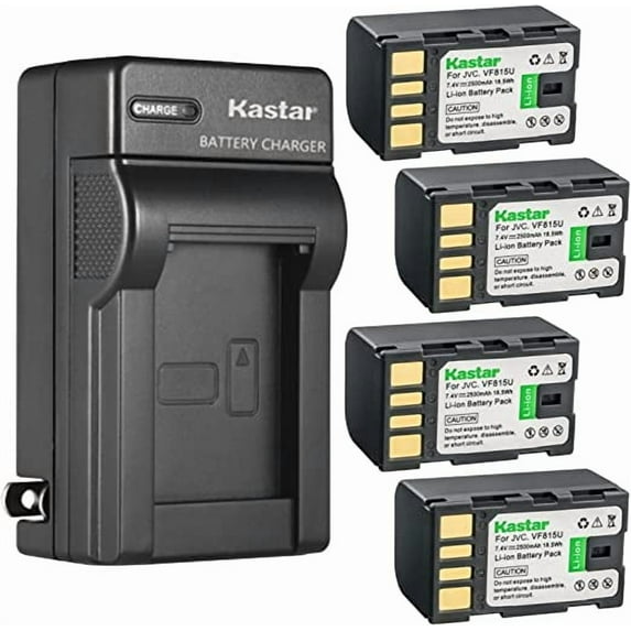 Kastar 4-Pack Battery and AC Wall Charger Replacement for JVC GZ-MG134EK GZ-MG134EX GZ-MG134US GZ-MG135 GZ-MG135AA GZ-MG135EK GZ-MG135EX GZMG135US GZ-MG135US GZ-MG140 GZ-MG140AA GZ-MG142 GZ-MG145AA