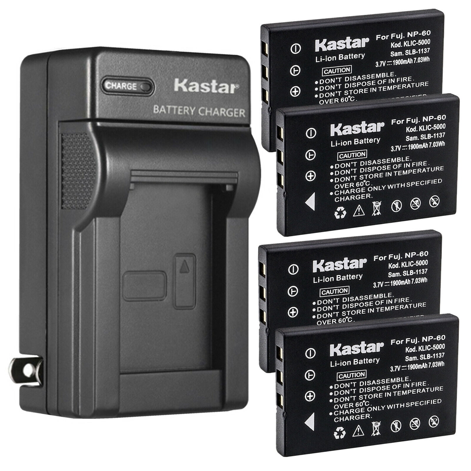 Kastar 4-Pack Battery and AC Wall Charger Replacement for NP-60, PDR-BT3, Q2232-8000, SB-L1037, SB-L1137, VW-VBA10, VW-VBA20, VW-VBA21, 024-910001-10, 02491-0006-10, 02491-0009-01, 02491-0012-01