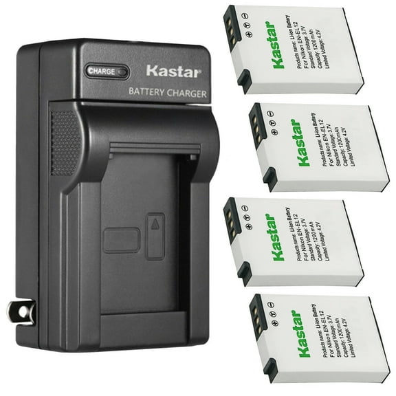 Kastar 4-Pack Battery and AC Wall Charger Replacement for Nikon EN-EL12 ENEL12 Battery, Nikon MH-65 MH-65P Charger, Nikon Coolpix S9600, Coolpix S9700, Coolpix S9 Camera