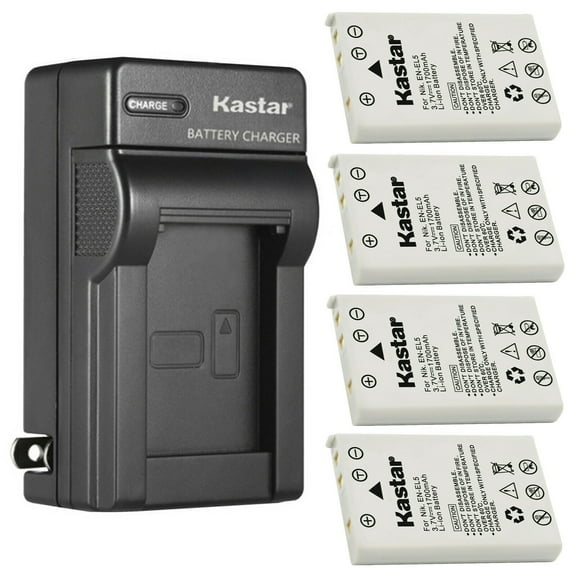 Kastar 4-Pack Battery and AC Wall Charger Replacement for Nikon EN-EL5 CP1 Battery, Nikon MH-61 Charger, Nikon Coolpix P80, Coolpix P90, Coolpix P100, Coolpix P500, Coolpix P510, Coolpix P520 Camera