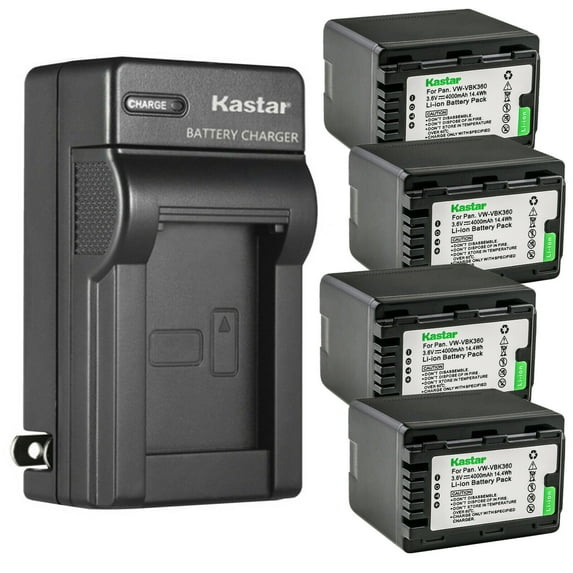 Kastar 4-Pack Battery and AC Wall Charger Replacement for Panasonic SDR-H100K, SDR-H100P, SDR-H100PC, SDR-H100S, SDR-H100R, SDR-H101, SDR-H101GK, SDR-H101K, SDR-H101R, SDR-H85, SDR-H85A, SDR-H85K