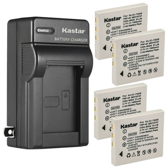 Kastar 4-Pack Battery and AC Wall Charger Replacement for Pentax D-Li8 D-Li85 Battery, Pentax D-BC8 Charger, Pentax Optio SV, Optio SVi, Optio T10, Optio T20, Optio W10, Optio W20, Optio WP, Optio Wpi