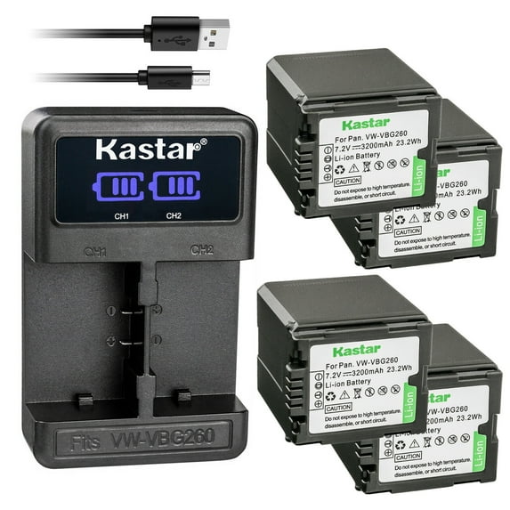 Kastar 4 Pack Battery and LCD Dual USB Charger Compatible with Panasonic HDC-SD8K, HDC-SD9, HDC-SD9EG-K, HDC-SD9EG-S, HDC-SD9GK, HDC-SD9-8GB, HDC-SD10, HDC-SD10K, HDC-SD20, HDC-SD20K, HDC-SD100