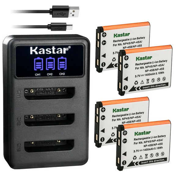 Kastar 4 Pack Battery and LCD Triple USB Charger Compatible with Fujifilm FinePix Z100fd Z110 Z11, FinePix Z200fd Z250fd, FinePix Z300, FinePix Z700EXR Z707EXR, FinePix Z800EXR Z808EXR