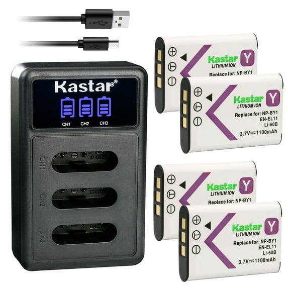 Kastar 4 Pack Battery and LCD Triple USB Charger Compatible with Nikon EN-EL11 ENEL11 Battery, Nikon MH-64 MH64 Charger, NIKON COOLPIX S550 COOLPIX S560 Digital Cameras