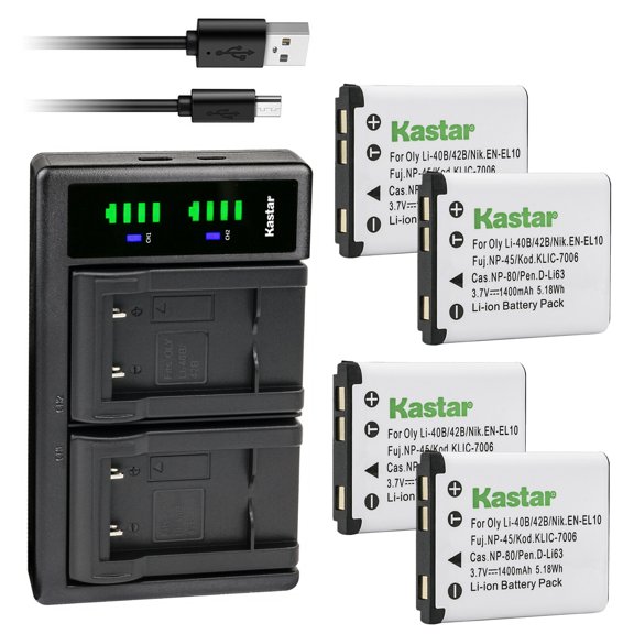 Kastar 4-Pack Battery and LTD2 USB Charger Compatible with Agfa Agfaphoto Optima 100 102 103 104 3, Optima 830 UW, 830UW Aldi Traveler IS-12, IS12, SW-12, SW12, Touch one, UW-8, UW8