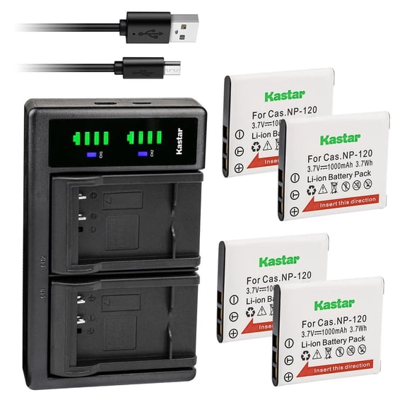 Kastar 4-Pack Battery and LTD2 USB Charger Compatible with Casio NP-120 CNP-120 Battery, BC-120 Charger, Casio Exilim EX-ZS26, Exilim EX-ZS27, Exilim EX-ZS28, Exilim EX-ZS30, Exilim EX-ZS35 Cameras