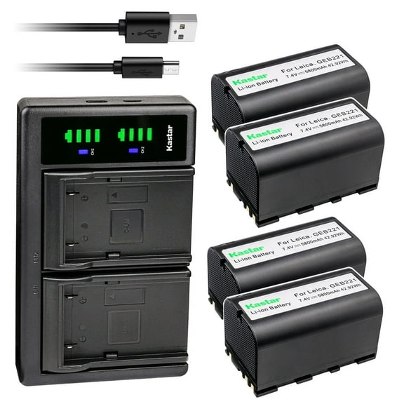 Kastar 4-Pack Battery and LTD2 USB Charger Compatible with Leica Survey Equipment, Total Station GNSS Receiver, GPS900, GPS1200, GRX1200, GX1200, VIA, Piper 100, Piper 200, RX1200, RX900, SR20