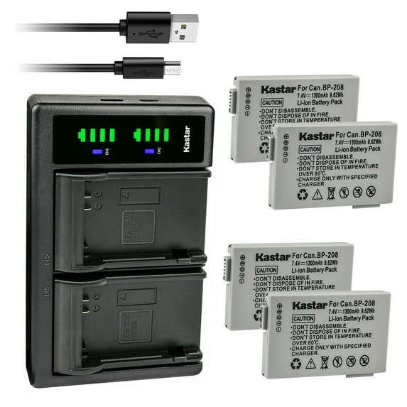 Kastar 4-Pack Battery and LTD2 USB Charger Replacement for Canon DC220, DC230, iViS DC22, iViS DC50, iViS DC200, Elura 100, FVM300, IXY DVS1, MVX1Si, MVX430, MVX450, MVX460, Optura S1, VIXIA HR10