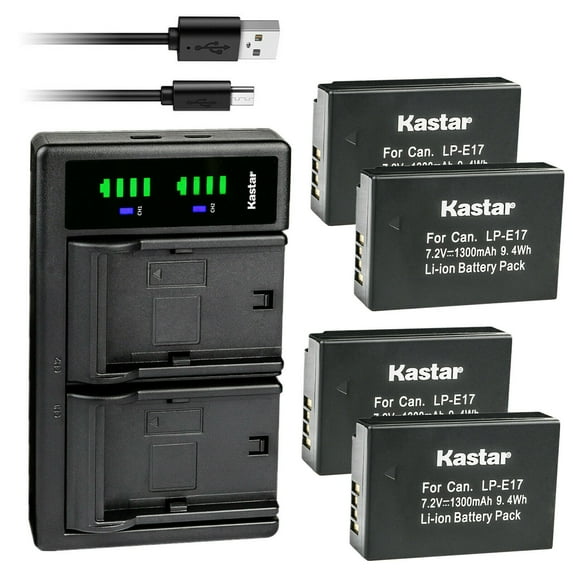Kastar 4-Pack Battery and LTD2 USB Charger Replacement for Canon LP-E17 LPE17, 9967B02 Battery, BG-E18 IR Battery Grip, Canon EOS R8, EOS R50, EOS R100 Mirrorless, EOS 200D, EOS750D, EOS850D Camera