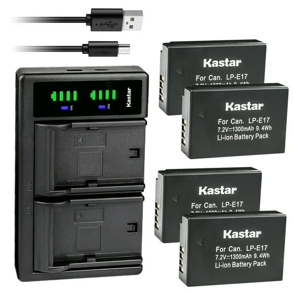 Kastar 4-Pack Battery and LTD2 USB Charger Replacement for Canon LP-E17 LPE17, 9967B02 Battery, BG-E18 IR Battery Grip, Canon EOS R8, EOS R50, EOS R100 Mirrorless, EOS 200D, EOS750D, EOS850D Camera