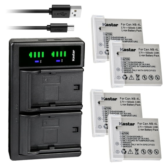 Kastar 4-Pack Battery and LTD2 USB Charger Replacement for Canon NB-4L NB4L, NB-4LH NB4LH Battery, Canon CB-2LV Charger, Canon Digital IXUS 120 IS, Digital IXUS 130, IXY Digital Wireless Camera