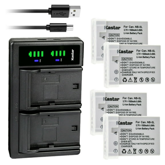 Kastar 4-Pack Battery and LTD2 USB Charger Replacement for Canon NB-5L NB5L, NB-5LH NB5LH, 1135B001 Battery, canon CB-2LX CB-2LXE Charger, Canon Digital IXUS 870 IS, IXY Digital 910 IS Cameras
