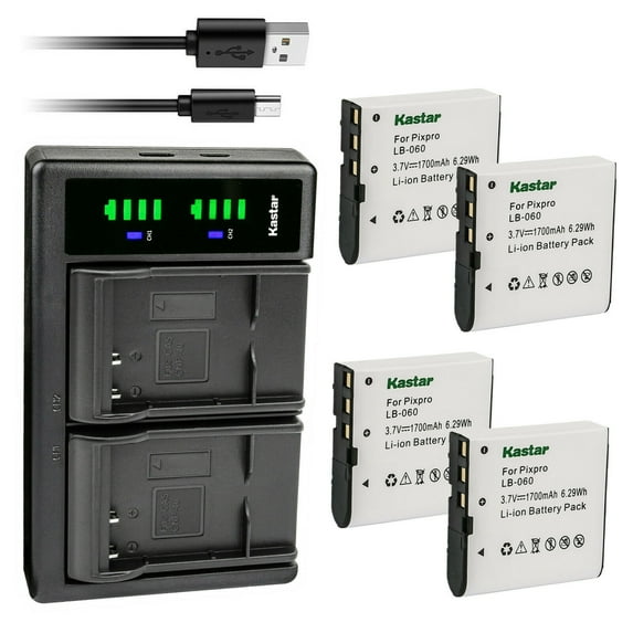 Kastar 4-Pack Battery and LTD2 USB Charger Replacement for GE GB-60 Battery, GE GE X600 GE General Imaging Power Pro X600 Digital Camera SOSUN Sosun 301S-Plus Camera Camcorder