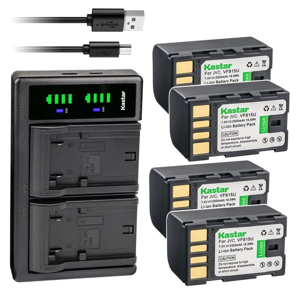 Kastar 4-Pack Battery and LTD2 USB Charger Replacement for JVC GZ-MS120BUS GZ-MS120R GZ-MS120RUS GZ-MS123 GZ-MS130 GZ-MS130A GZ-MS130AUS GZ-MS130B GZ-MS130BEU GZ-MS130BUS GZ-MS130R GZ-MS90 GZ-MS90US