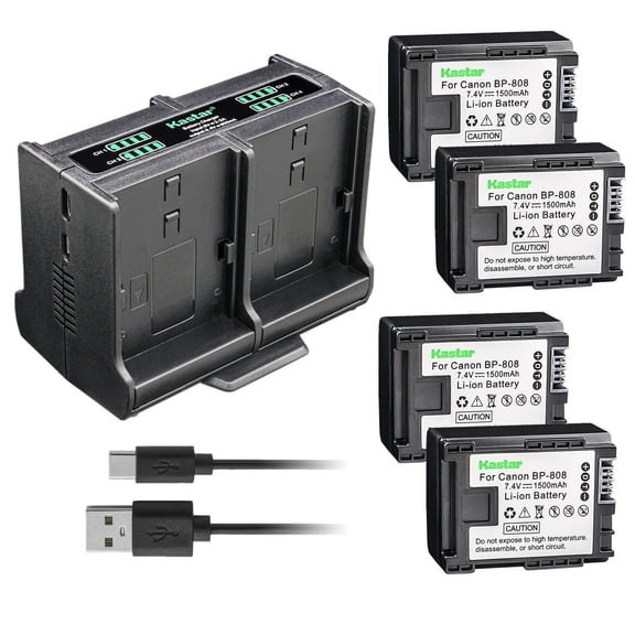 Kastar 4-Pack Battery and Quadruple Charger Compatible with Canon HF G10, HF G20, VIXIA HF M30, VIXIA HF M31, VIXIA HF M32, VIXIA HF M36, VIXIA HF M300, VIXIA HF M301, VIXIA HF M306 Camera