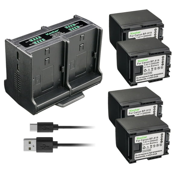 Kastar 4-Pack Battery and Quadruple Charger Compatible with Canon VIXIA HF M40 HFM40, VIXIA HF M41 HFM41, VIXIA HF M46 HFM46, VIXIA HF M400 HFM400, VIXIA HF M406 HFM406, VIXIA HF S10 HFS10 Camera