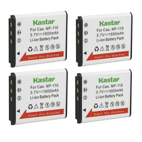 Kastar 4-Pack Battery Replacement for Casio NP-110 NP-160 Battery, Casio Exilim EX-FC200S, Exilim EX-Z2000, Exilim EX-Z2200, Exilim EX-Z2300, Exilim EX-Z3000, Exilim EX-ZR10, Exilim EX-ZR15 Camera