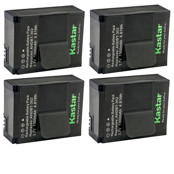 Kastar 4-Pack Battery Replacement for GoPro AHDBT-201, AHDBT-301, AHDBT-302 Battery, GoPro ACARC-001, AWALC-001, AHBBP-301 Charger, GoPro AHDBT-201, AHDBT-301, AHDBT-302