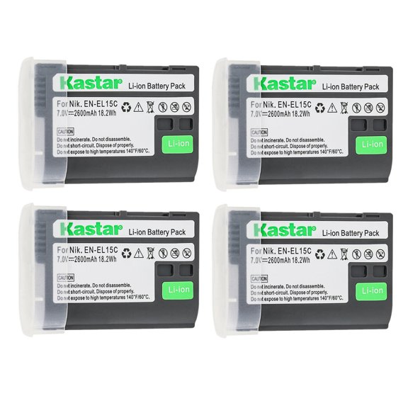 Kastar 4-Pack Battery Replacement for Nikon EN-EL15, EN-EL15a, EN-EL15b, EN-EL15c, EN-EL15e Battery, Nikon MH-25, MH-25a, MH-25b Charger, Nikon MB-D11, MB-D12, MB-D14, MB-D15, MB-D16, MB-D18 Grips