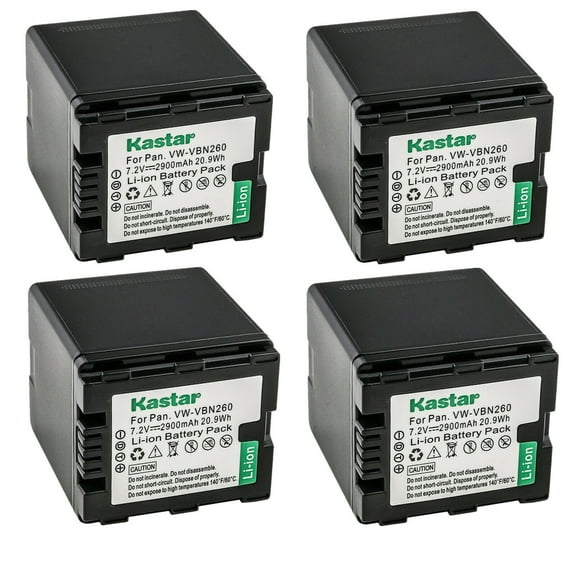 Kastar 4-Pack Battery VW-VBN260 Replacement for Panasonic HC-X900GK, HC-X900K, HC-X900M, HC-X900MGK, HC-X909, HC-X910, HC-X920, HC-X920M, HDC-HS900, HDC-HS900GK, HDC-HS900GK-3D, HDC-HS900K Camera
