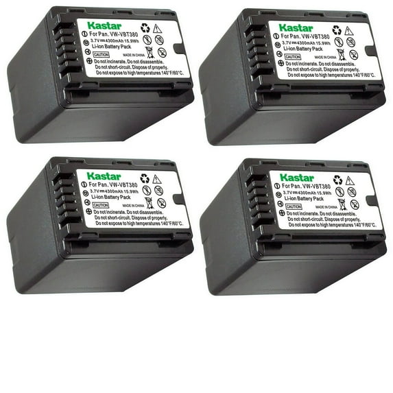 Kastar 4-Pack Battery VW-VBT380 Replacement for Panasonic VW-VBT380, VW-ACT380, VW-VBT190, VW-ACT190 Battery, Panasonic VW-BC10, VW-BC10-K, VW-BC10PP, VW-PWPK Charger