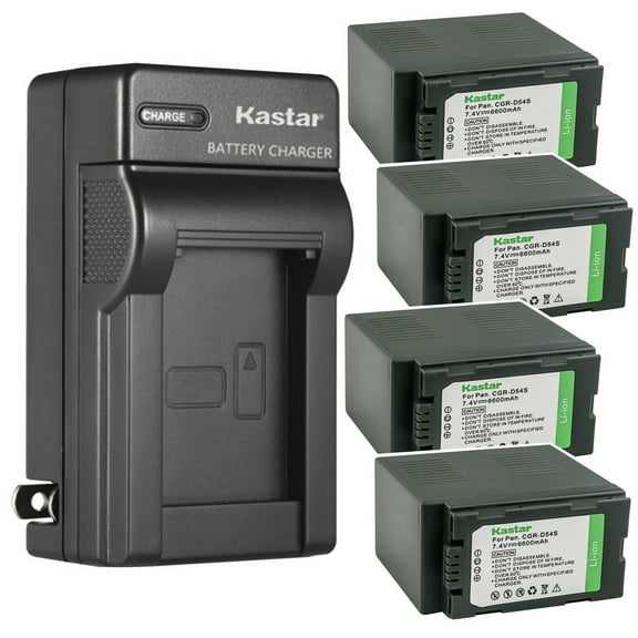 Kastar 4-Pack CGA-D54 Battery and AC Wall Charger Replacement for Panasonic AG-3DA1 AG-3DA1E AG-3DA1P, AG-AC8 AG-AC8EJ AG-AC8PJ, AG-AC30, AG-AC90 AG-AC90P AG-AC90PJ AG-AC90PX, AG-DVC7 AG-DVC7P