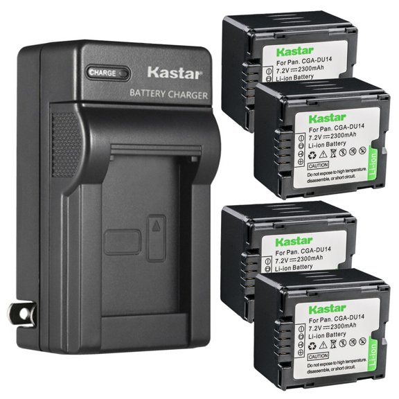 Kastar 4-Pack CGA-DU14 Battery and AC Wall Charger Replacement for Panasonic NV-GS75, NV-GS78, NV-GS80, NV-GS85, NV-GS100, NV-GS120, NV-GS140, NV-GS150, NV-GS158, NV-GS180, NV-GS188, NV-GS200 Camera
