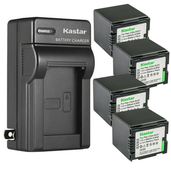 Kastar 4-Pack CGA-DU21 Battery and AC Wall Charger Replacement for Panasonic PV-GS29, PV-GS31, PV-GS33, PV-GS34, PV-GS35, PV-GS36, PV-GS39, PV-GS50, PV-GS55, PV-GS59, PV-GS65, PV-GS70, PV-GS75 Camera