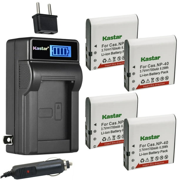 Kastar 4-Pack CNP-40 Battery and LCD AC Charger Compatible with