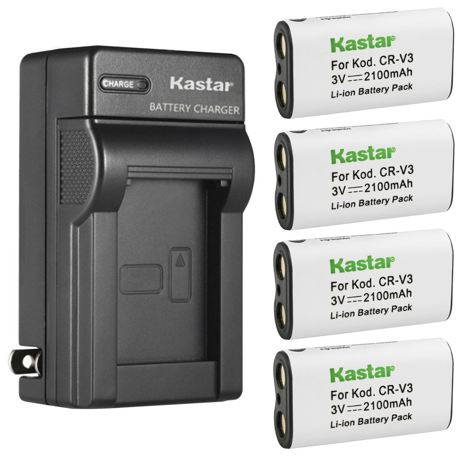 Kastar 4-Pack CR-V3 Battery and AC Wall Charger Replacement for Kodak CR-V3, CR-V3P, CRV-3, CRV3L, CR-V3L, DLCRV3, DLCR-V3, DLCRV3B, ELCRV3, KCR-V3, KCRV3, KCRV3-1, KITCRV3, PRCR-V3, PRCR-V3R