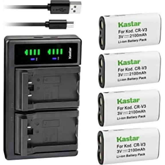 Kastar 4-Pack CR-V3 Battery and LTD2 USB Charger Replacement for Vivitar V3315, V3330, V3675, V3695, V3705, V3715, V3730, V3740, V3746, V3755, V3826 Digital Cameras