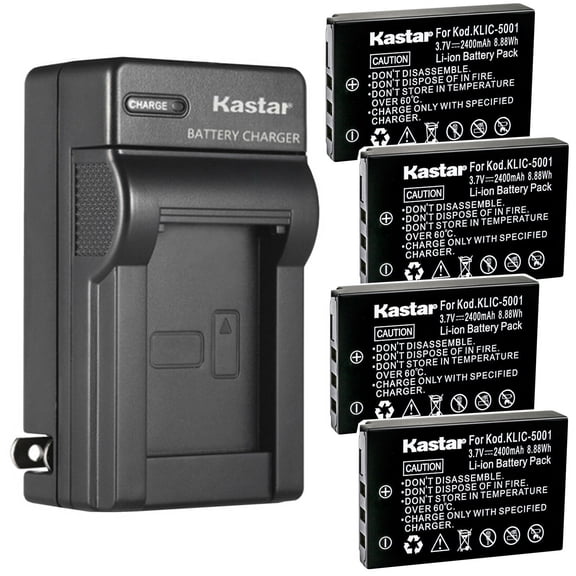 Kastar 4-Pack DB-L50 Battery and AC Wall Charger Replacement for Sanyo Xacti DMX-WH1, NV-SB570DT, NV-SB360DT, Xacti VPC-FH1A, Xacti VPC-TH1, Xacti VPC-TH2, Xacti VPC-VH1, Xacti VPC-WH1 Camera
