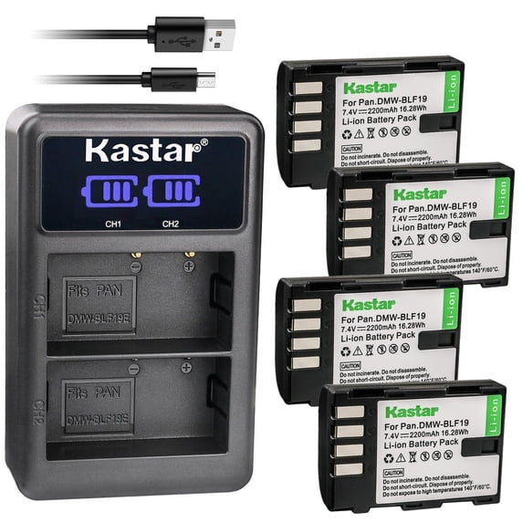 Kastar 4-Pack DMW-BLF19 Battery and LED2 USB Charger Compatible with Panasonic Lumix DMC-GH4, Lumix DMC-GH4A, Lumix DMC-GH4H, Lumix DMC-GH4KBODY, Lumix DC-GH5, Lumix DC-GH5S, Lumix DC-G9 Camera