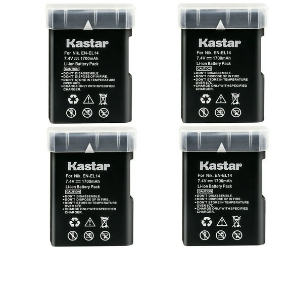Kastar 4-Pack EN-EL14 Battery Replacement for Nikon EN-EL14a, EN-EL14b, EN-EL14c, EN-EL14, Nikon 27126 Battery, Nikon MH-24a, MH-24 Charger