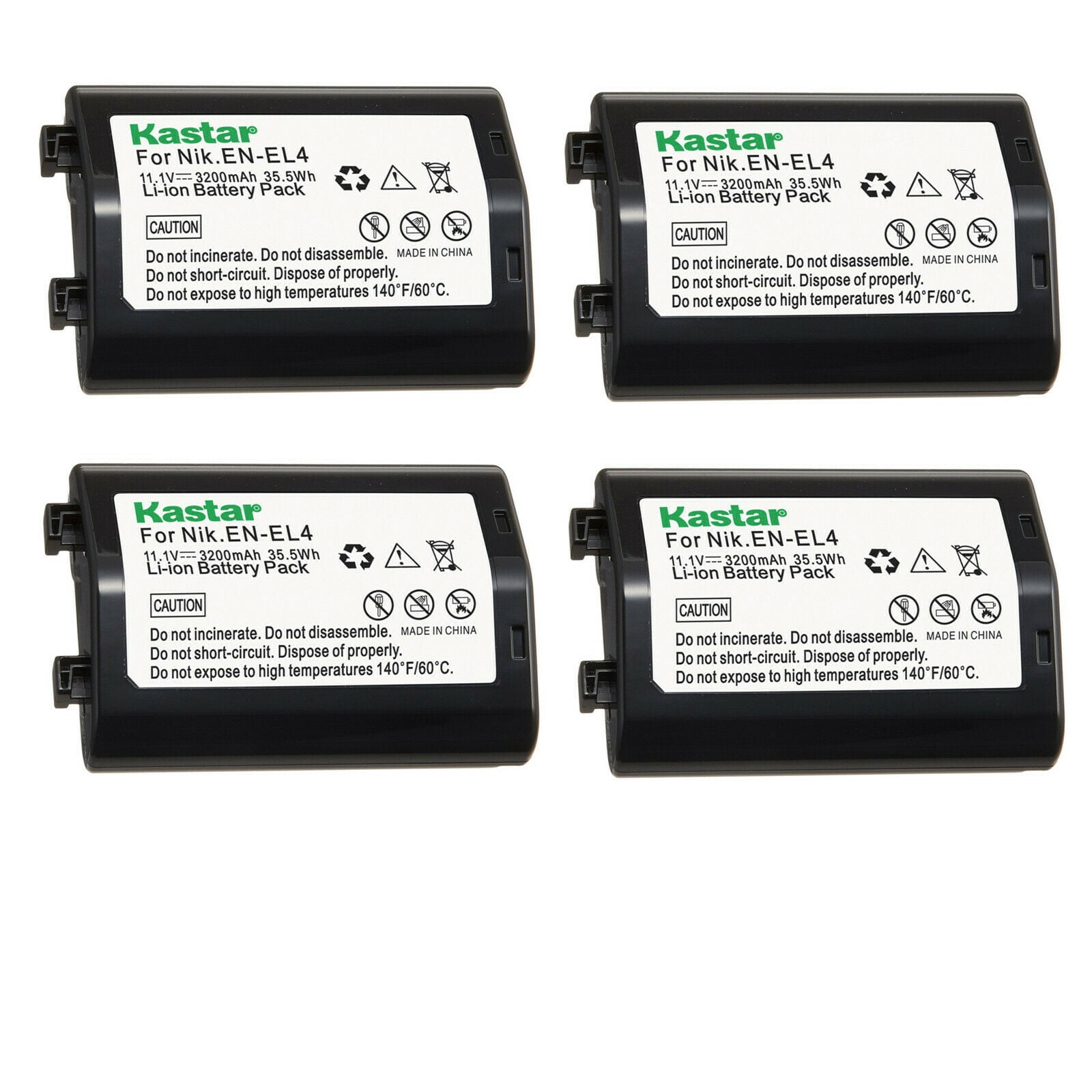 Kastar 4-Pack EN-EL4a Battery 11.1V 3200mAh Replacement for Nikon Camera D2Xs, Nikon Camera D3, D3S, D3X Camera, Nikon Camera F6, Nikon Grip MB-D10 D300 D300S D700 MB-40 (W/ BL-3 Chamber)