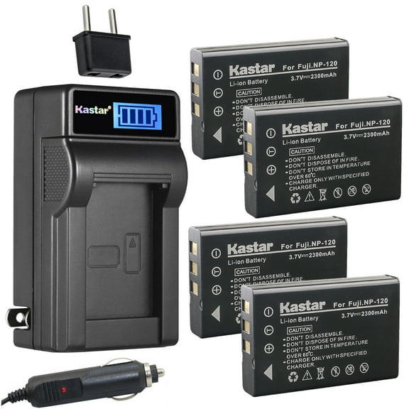 Kastar 4-Pack FNP-120 Battery and LCD AC Charger Compatible with FUJIFILM NP-120, NP-120B, Minolta MN80NV 1080P, CONTAX BP-1500S, KYOCER BP-1500S, CONTAX Tvs Digital Camera