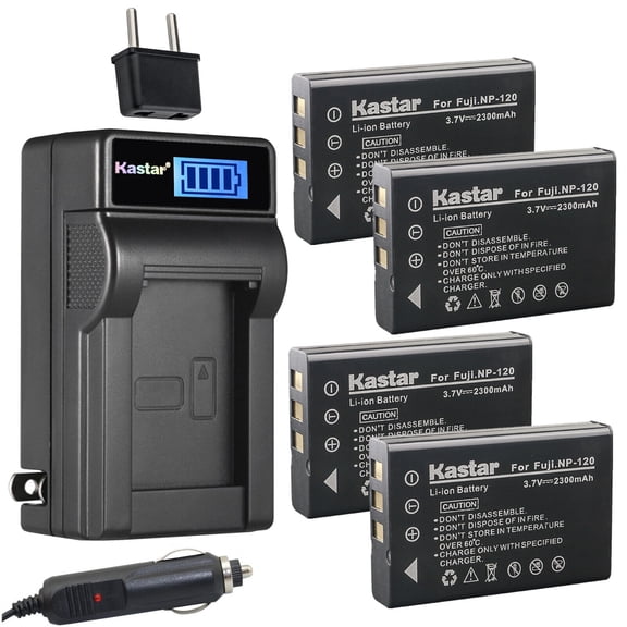Kastar 4-Pack FNP-120 Battery and LCD AC Charger Compatible with Fujifilm NP-120, NP-120B, FinePix 603, FinePix F10, FinePix F10 Zoom, FinePix F11, FinePix F11 Zoom, FinePix M603, FinePix M603 Zoom