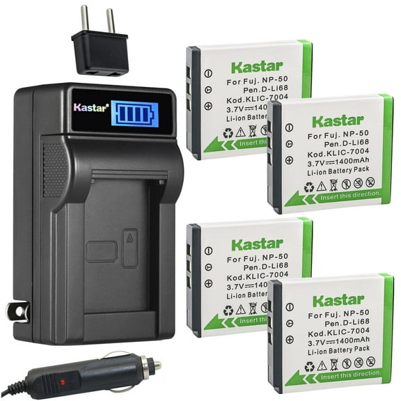 Kastar 4-Pack FNP-50 Battery and LCD AC Charger Compatible with Fujifilm FinePix XF1, FinePix F1000EXR, FinePix F50FD, FinePix F60FD, FinePix F70EXR, FinePix F75EXR, FinePix F80EXR, FinePix F85EXR